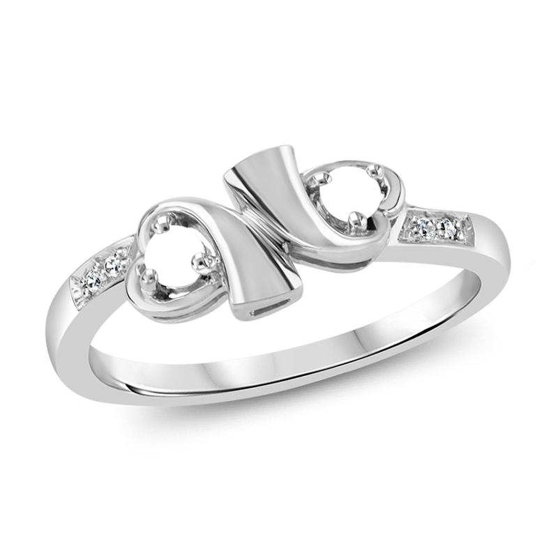 Couple's Birthstone and Diamond Accent Ribbon Hearts Ring (2