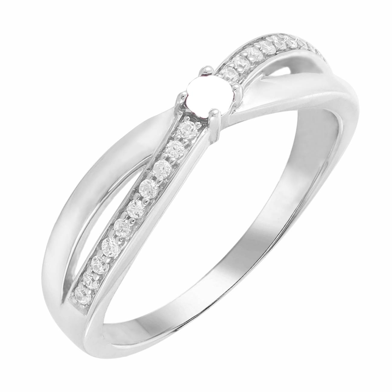 Gemstone and 0.09 CT. T.W. Diamond Engravable Criss-Cross Split Shank Ring  (1-6 Stones and 2 Lines)